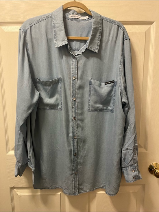 Calvin Klein Jeans Tops - Calvin Klein Womens 2X Lt Wash Chambray Button Front Shirt Long Sleeve Oversized